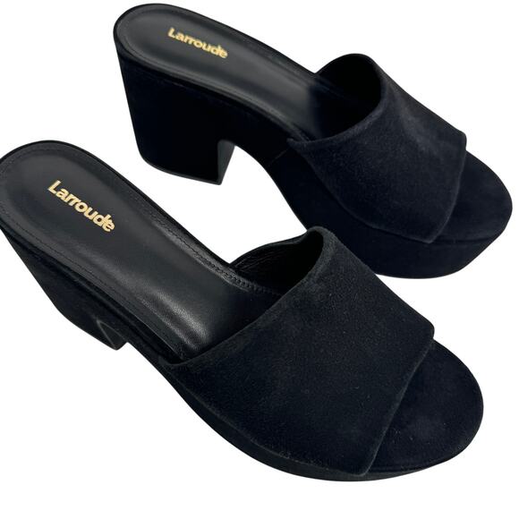 Larroudé Miso Platform Sandals Suede Black Size 10 New With Box - Picture 4 of 15